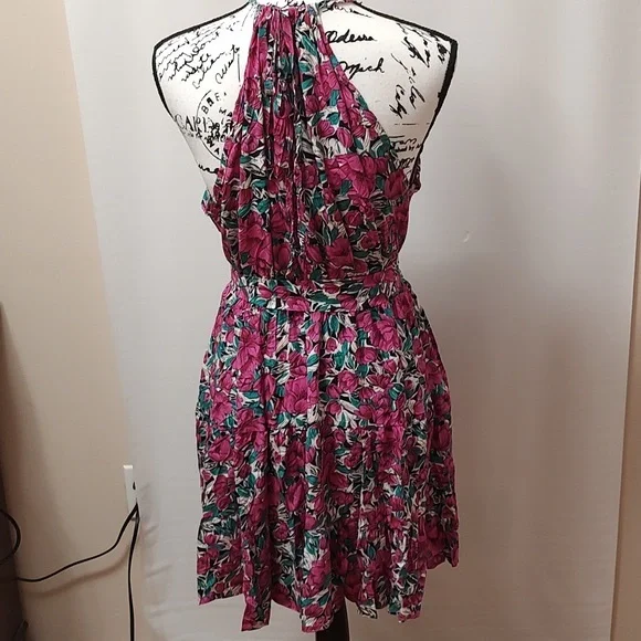 Ditsy Floral Halter Ruffles Above Knee Dress - Picture 4 of 5